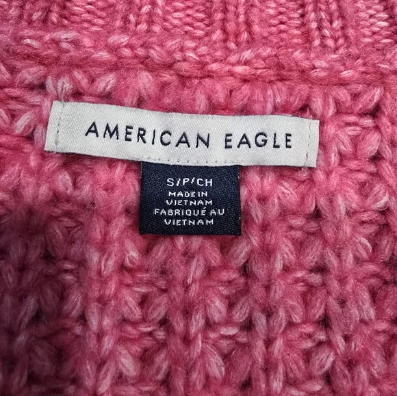 American Eagle Whoa So Cozy Waffle V-Neck Sweater Pink Oversized Small - Picture 3 of 6
